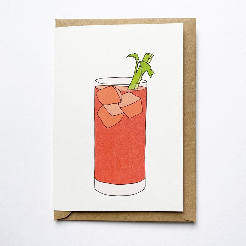 Bloody mary cocktail card - full recipe on back - recycled eco friendly card - cocktail recipe card, celebration card, cocktail illustration image 1