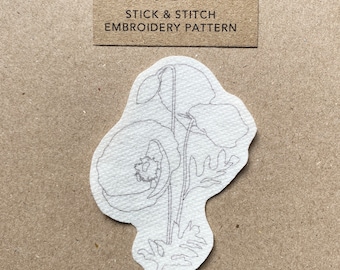 Poppy flower stick and stitch embroidery design - illustrated wildflower pattern