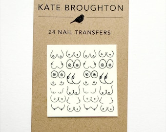 Boob nail transfers - illustrated breast nail art water decals