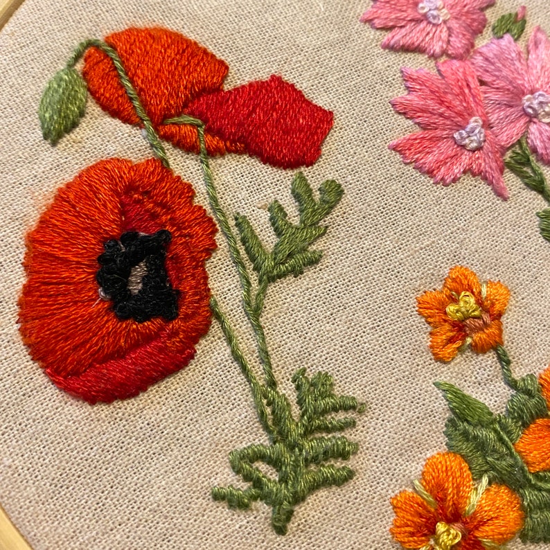 Poppy flower stick and stitch embroidery design illustrated wildflower pattern image 4