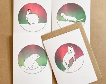 Northern Lights wildlife cards - set of 4 - eco-friendly
