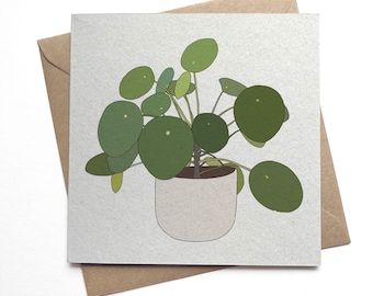 Pilea peperomioides houseplant card - illustrated money plant recycled eco friendly card