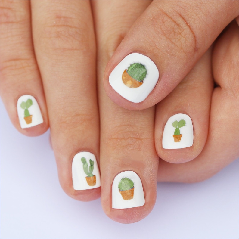 cacti nail transfers illustrated cactus nail art decals handmade plant nail art / pot plants / house plants cactus gift image 1