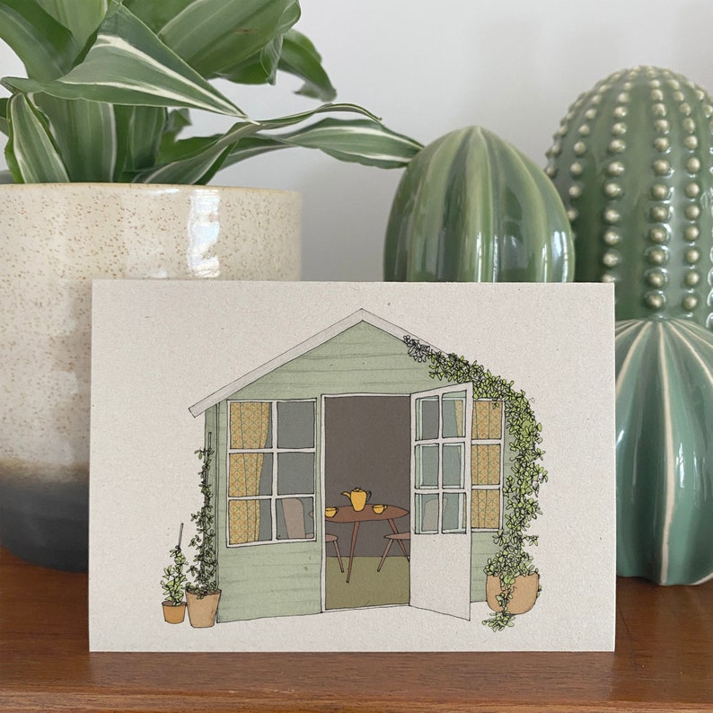 Summerhouse card garden illustration card for gardeners summer house print recycled / eco friendly / kraft card image 1