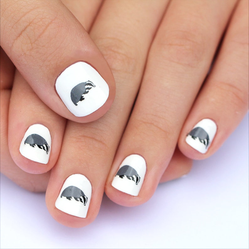 badger nail transfers illustrated animal nail art decals wildlife / nature nail stickers image 1