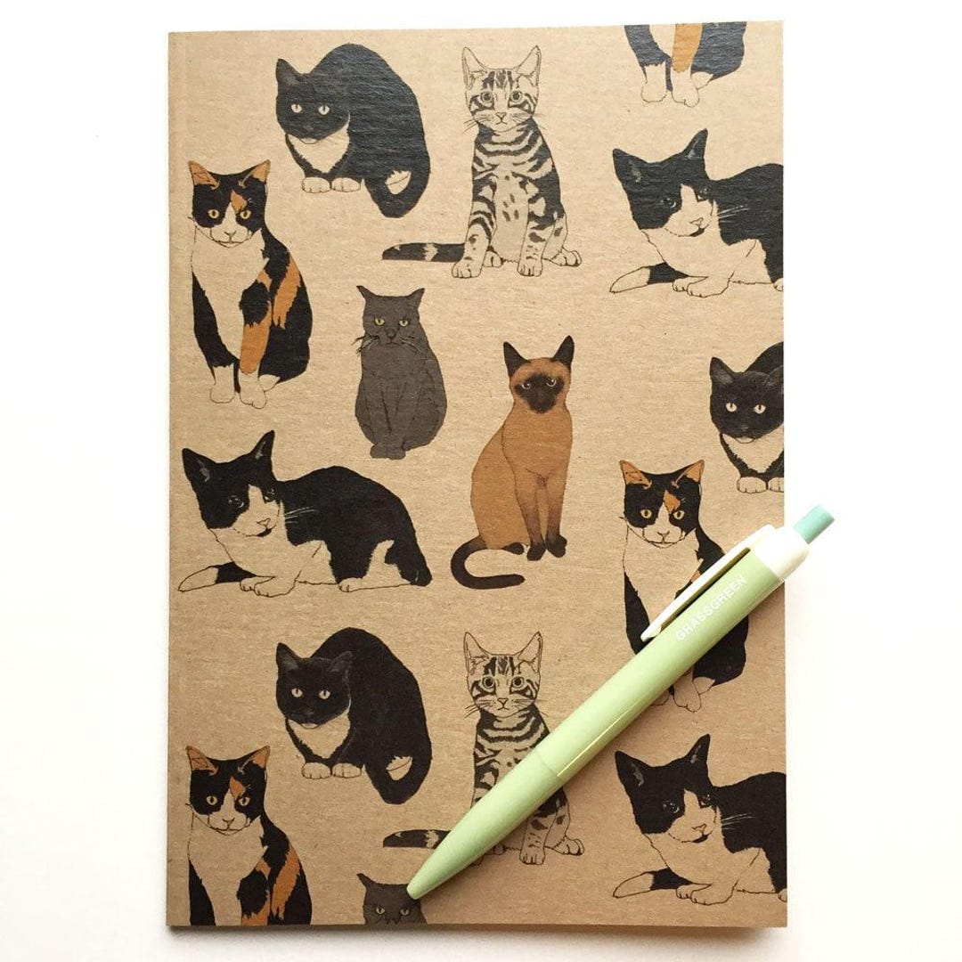 Cat Illustrated Plain Notebook - A5 Cat Stationerygift - Etsy