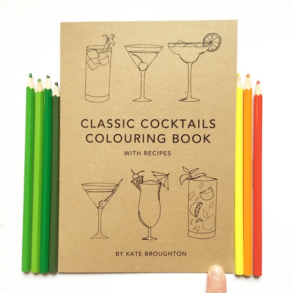 Livre de coloriage et de recettes de cocktails classiques - livre de coloriage / recyclé / respectueux de l'environnement / recettes de cocktails / martini / mojito / Bloody mary