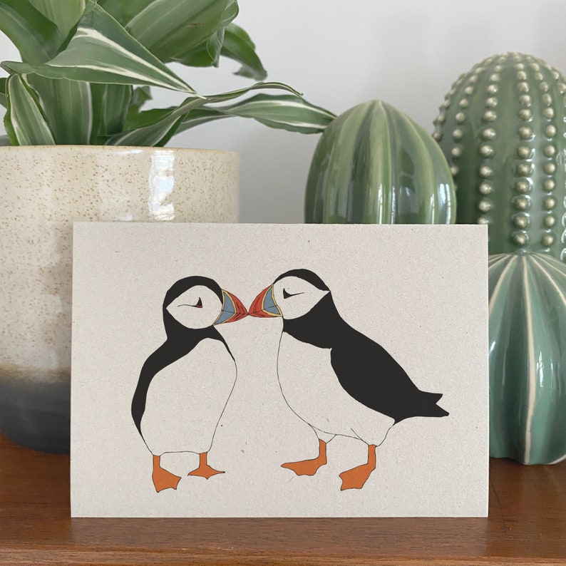 Two puffins recycled card image 2