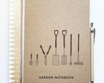 Garten Notizbuch A5 Größe - 100% recycelt - Gartenwerkzeuge Notizblock - Geschenk für Gärtner - Gartenarbeit Geschenk