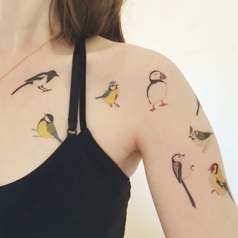 Bird temporary tattoos 9 birds realistic illustrated fake Etsy