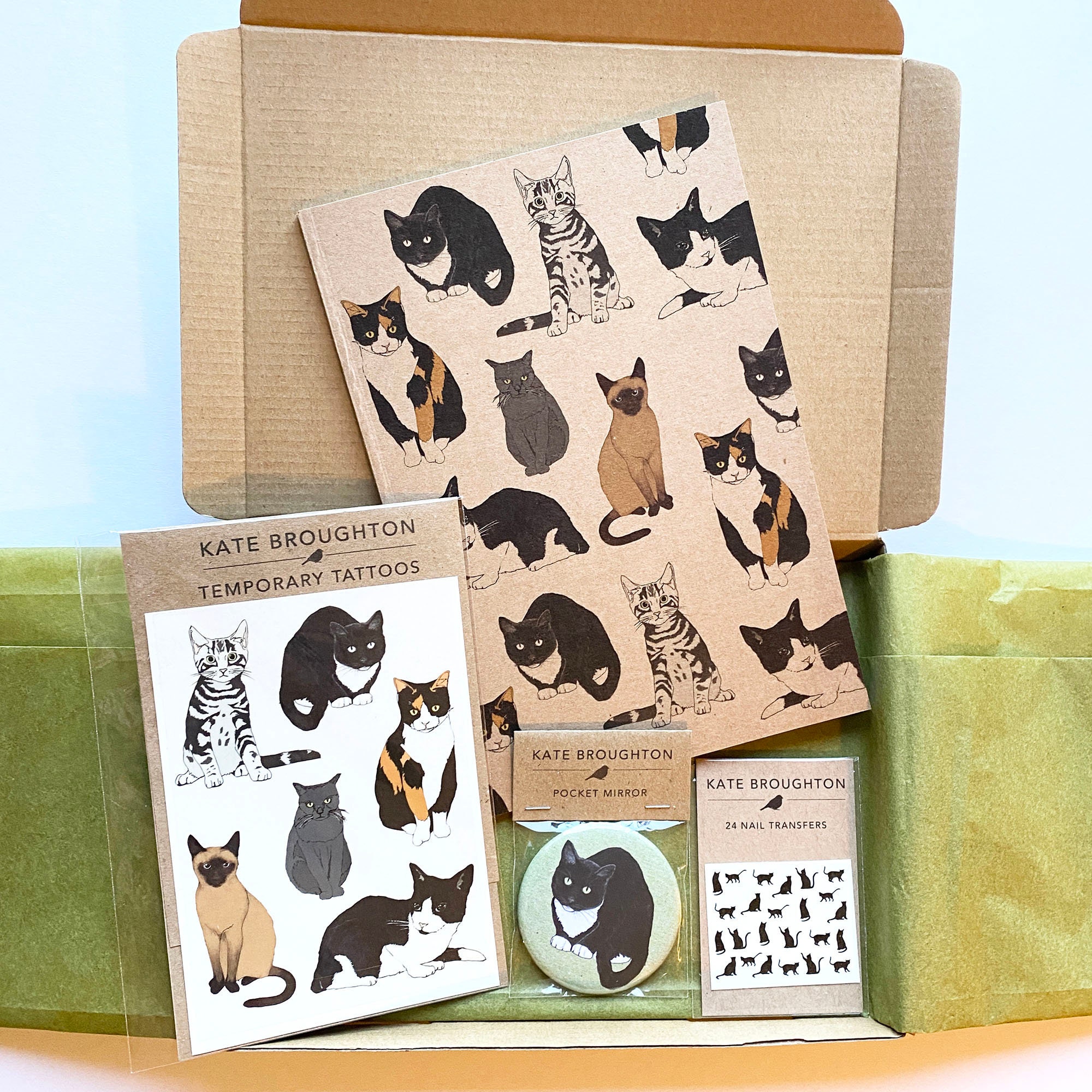 Cat themed letterbox gift box of illustrated gifts Etsy