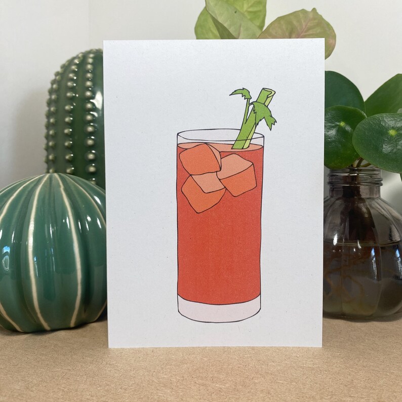 Bloody mary cocktail card - full recipe on back - recycled eco friendly card - cocktail recipe card, celebration card, cocktail illustration image 3