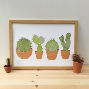 Impression de cactus - illustration de plante - art mural de plante d'intérieur / impression de cactus / plante en pot / cadeau pour la maison / cadeau pour la maison neuve / cadeau pour la maison / poster de plante