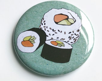 sushi pocket mirror - illustrated compact mirror - sushi print gift - Japanese food - gift for her - stocking filler