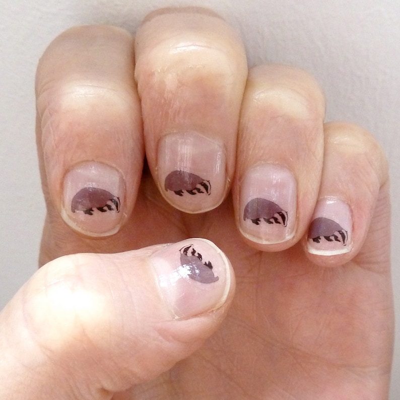 badger nail transfers illustrated animal nail art decals wildlife / nature nail stickers image 4