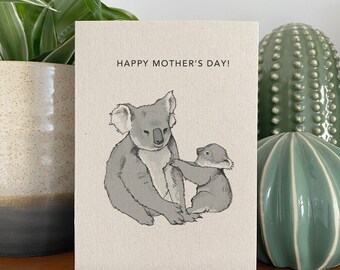 Koala Mother's Day card - animal illustration - mother baby card - eco friendly - recycled kraft card