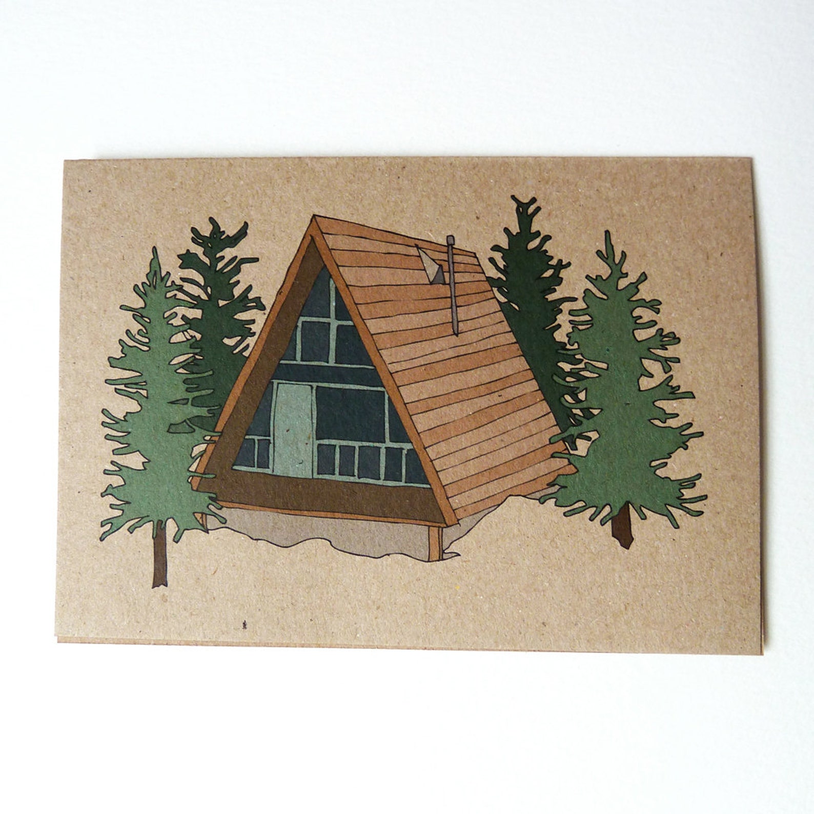 Set of Four Winter Lodge Cards Log Cabin Cards Log Cabin | Etsy