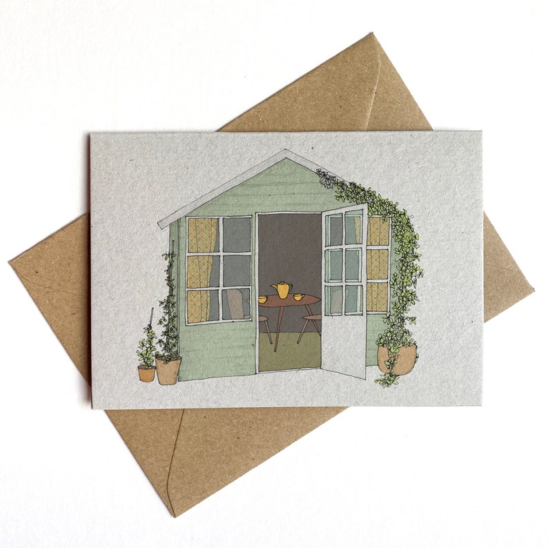 Summerhouse card garden illustration card for gardeners summer house print recycled / eco friendly / kraft card image 2