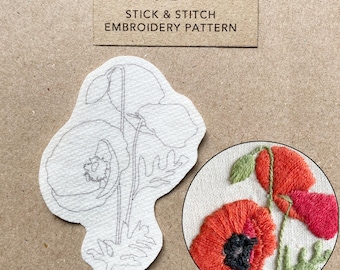 Poppy flower stick and stitch embroidery design - illustrated wildflower pattern