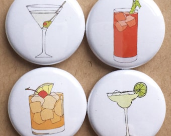 cocktail badges - set of four pins
