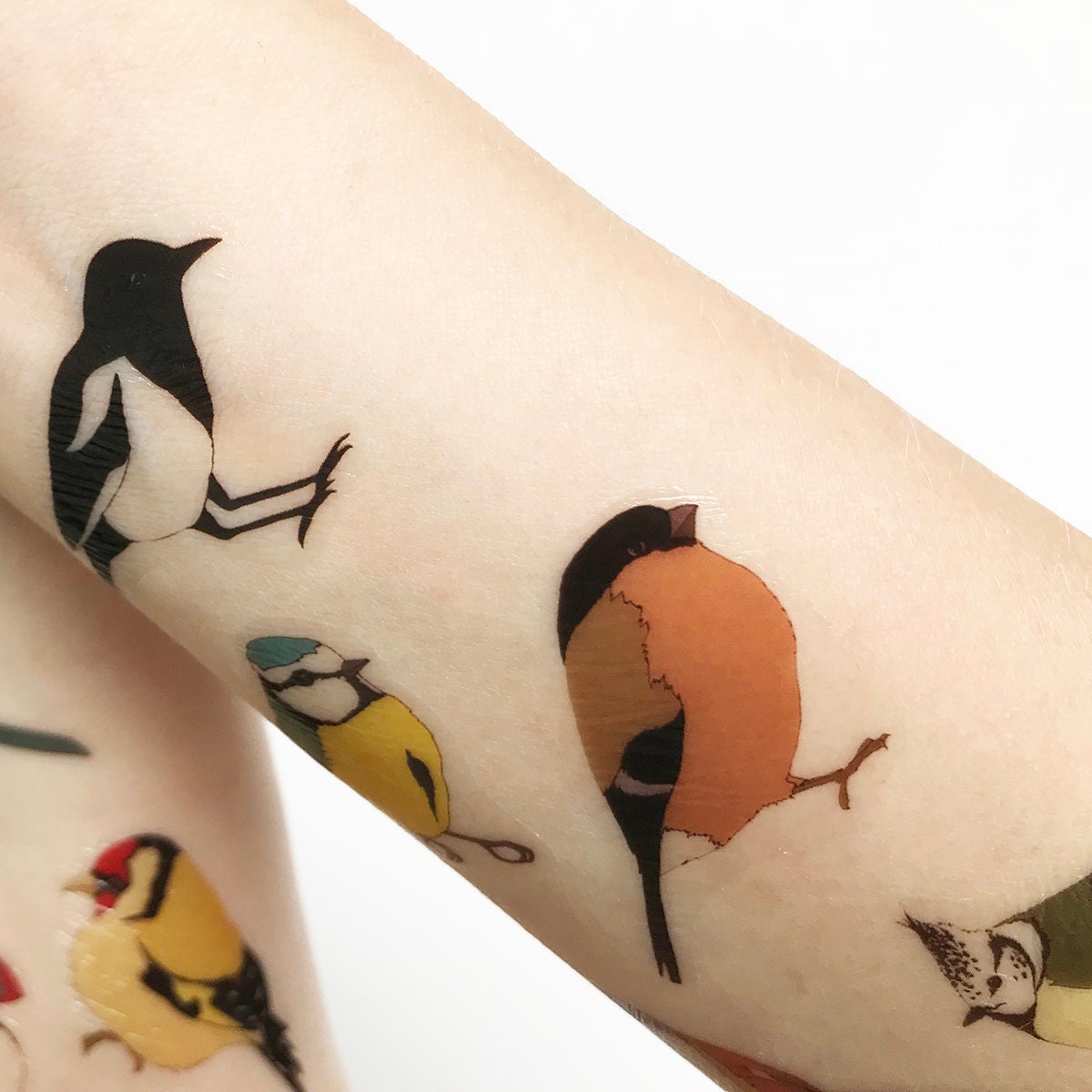 Bird temporary tattoos 9 birds realistic illustrated fake Etsy