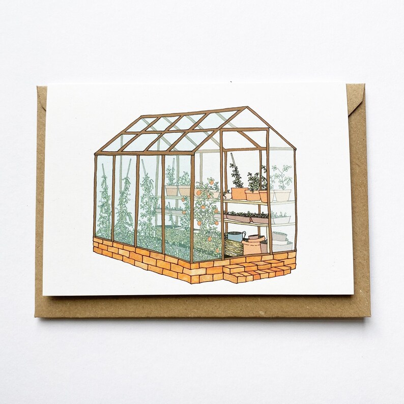 Greenhouse Card - Garden Plant Illustration - Eco Friendly / Recycled ...