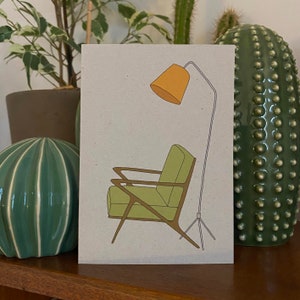 Retro homes chair card, mid century vintage chair lamp, illustrated recycled eco friendly card image 3