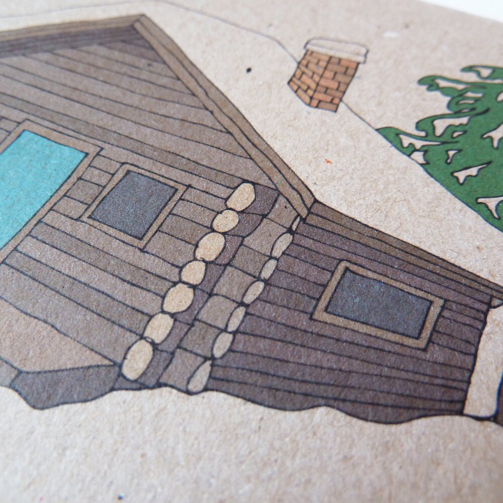 Set of Four Winter Lodge Cards Log Cabin Cards Log Cabin | Etsy