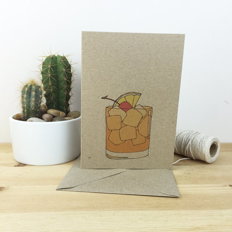 Old fashioned cocktail recipe card full recipe on the back Etsy