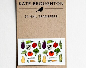 Vegetable nail transfers - illustrated nail art water decals - veggies vegetarian vegan