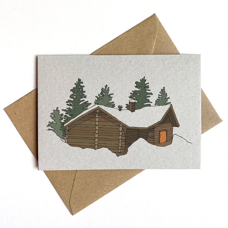 Set of Four Winter Lodge Cards Log Cabin Cards Log Cabin - Etsy