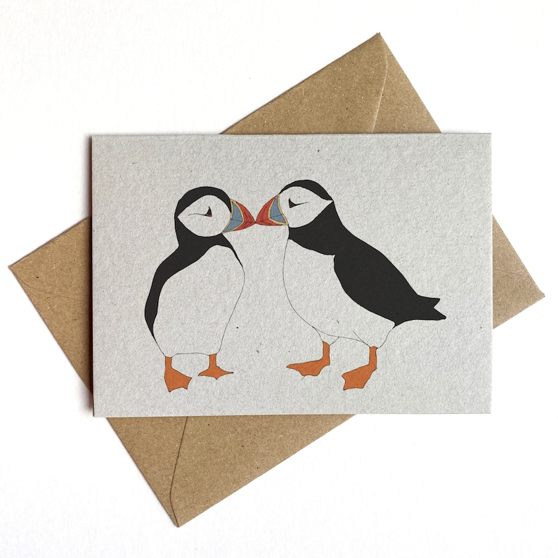 Two puffins recycled card image 1