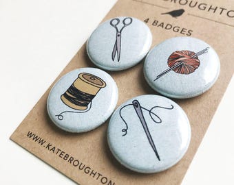 craft illustrated badges - set of four