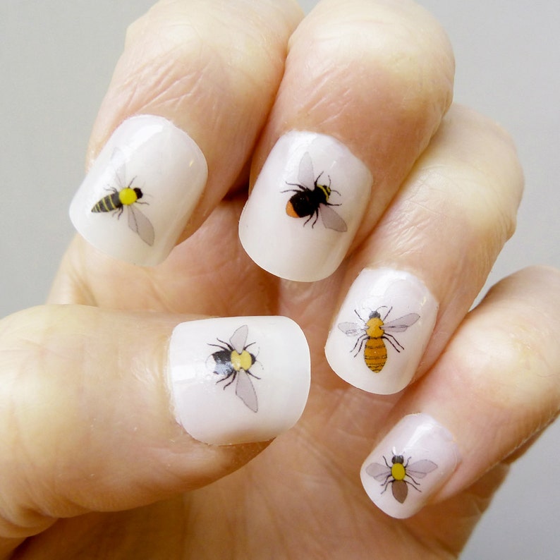 Bee nail transfers bumblebee illustrated nail art decals | Etsy