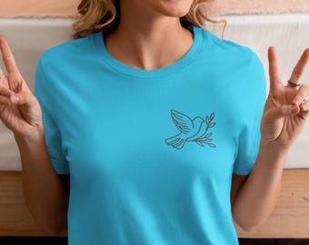 Peace Dove Graphic T-shirt: Simple Anti-war Line Art, Inspirational Bird Tee