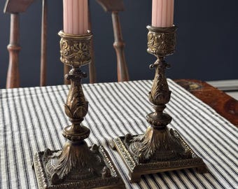 Antique c 1920 brass candlestick holders