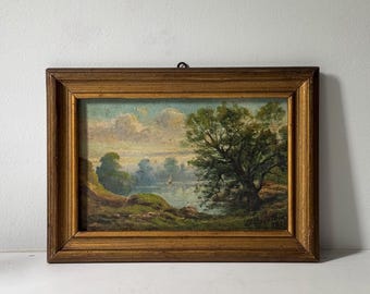Antique European Romantic Landscape Oil Painting, c 1928