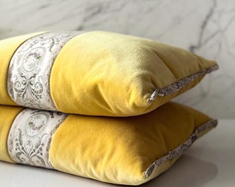 Vintage custom made velvet lumbar cushions | A Pair