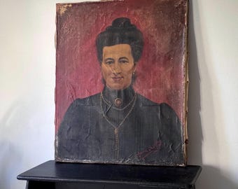 Original Antique French Oil Portrait of a Lady - Antique Victorian Artwork