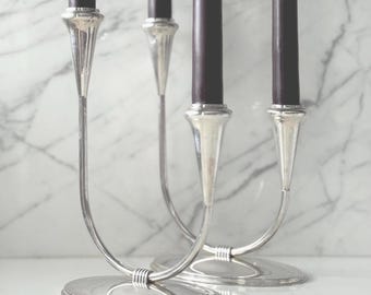 Midcentury Wilhelm Wolff Silver Plated Candlestick Holders
