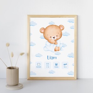 Póster de nacimiento personalizado - “Modelo Ourson” - Póster de recuerdo del nacimiento del bebé/niño