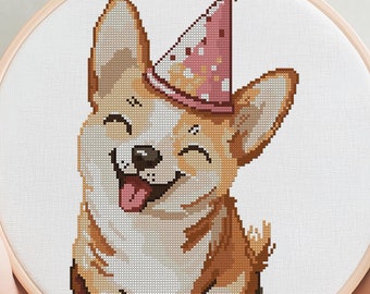 Party-Corgi. Tiermotiv für Kreuzstich