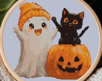 Spooky Pals. Halloween Design for Cross Stitch