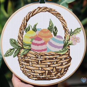 Easter Basket Joy. Seasonal Design for Cross Stitch