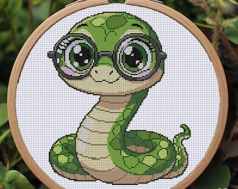 Pequena Serpente Sábia. Desenho de animal para ponto cruz