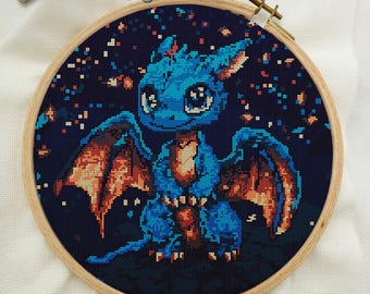 Design de animais para ponto cruz - Dragão sob as estrelas