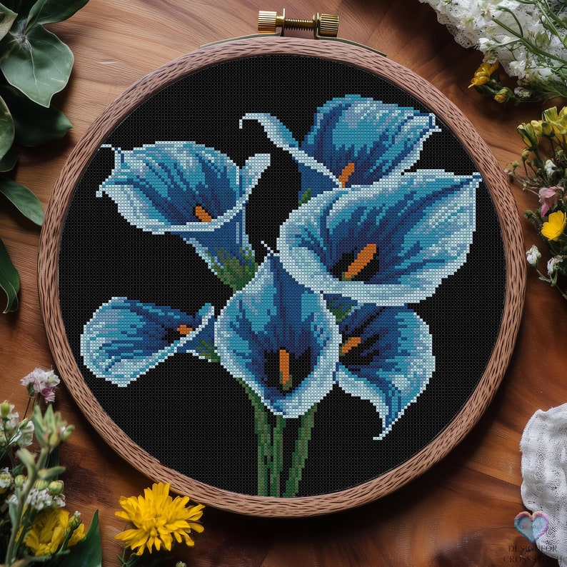 Elegant Blue Calla Lilies. Flower Design for Cross Stitch - Etsy