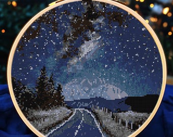 Straße der Sternennacht. Landschaftsdesign für Kreuzstich