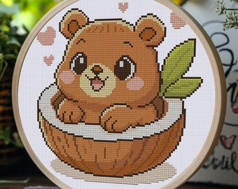 Urso de coco. Desenho fácil para ponto cruz
