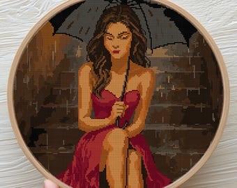 Musa da noite chuvosa. Desenho de mulher para ponto de cruz